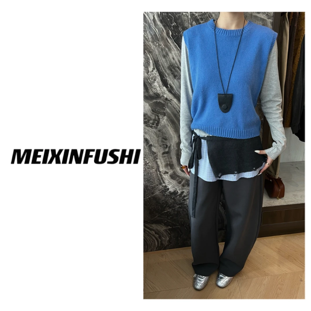 【Mei Xin】针织马甲后背纽扣打底两件套/9668/D