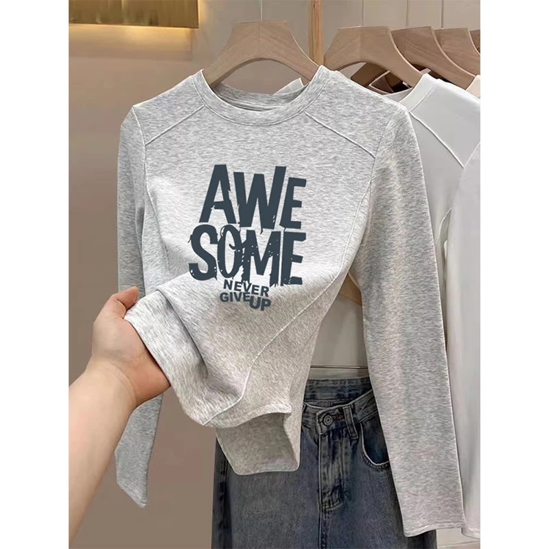 小众爆款设计感正肩长袖t恤女秋冬季新款外穿时尚洋气鱼骨高级感