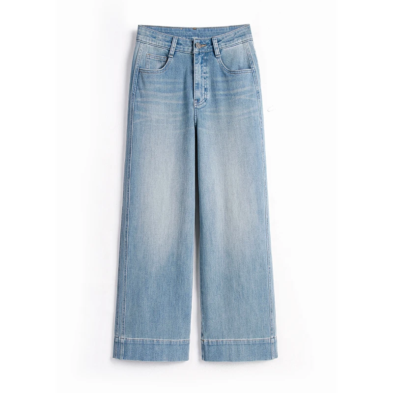 夏日冰皮面料！~宽松直筒牛仔裤女九分薄款弹力高腰阔腿裤2025新款