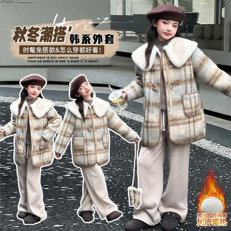 N00149女童冬季加绒加厚大衣外套2025年新款儿童保暖百搭时尚女孩