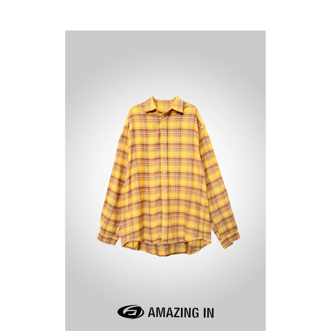 AMAZING IN “橙C”100棉定制格纹廓形衬衫 A240625-XGJ-91369