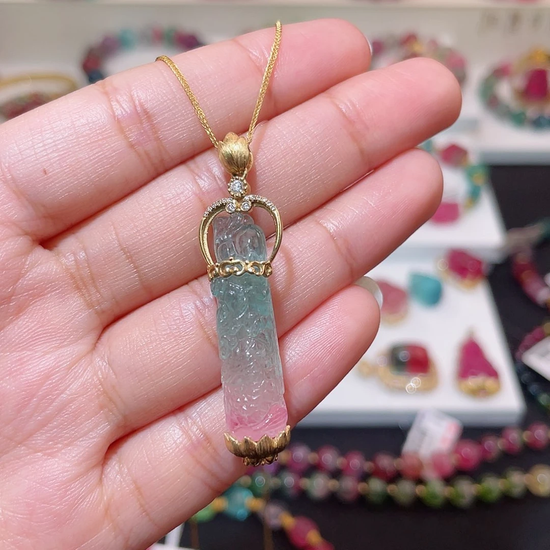 西瓜碧玺吊坠(不含链)18K金镶嵌