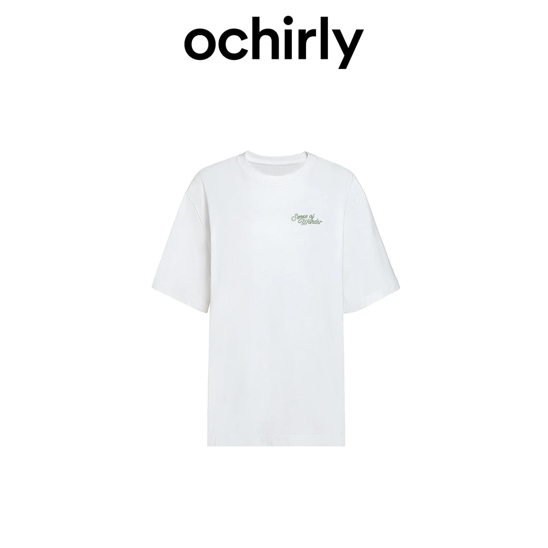 纯棉上衣 ochirly欧时力短袖t恤女新款春夏圆领印花珠片宽松