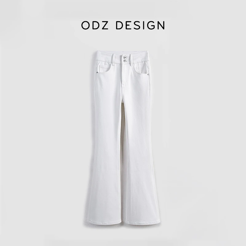 【ODZ】海盐雾白/微喇叭牛仔裤女秋季新款高腰修身显瘦喇叭裤