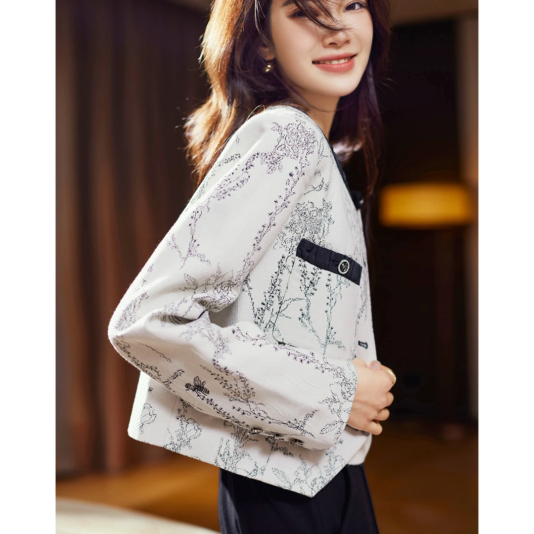 小香风外套女长袖复古新中式水墨短款上衣2141130002