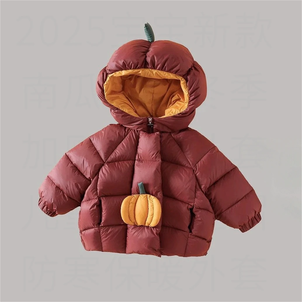 2025宝宝新款南瓜棉服冬季加厚保暖外套儿童冬季连帽防寒保暖外套