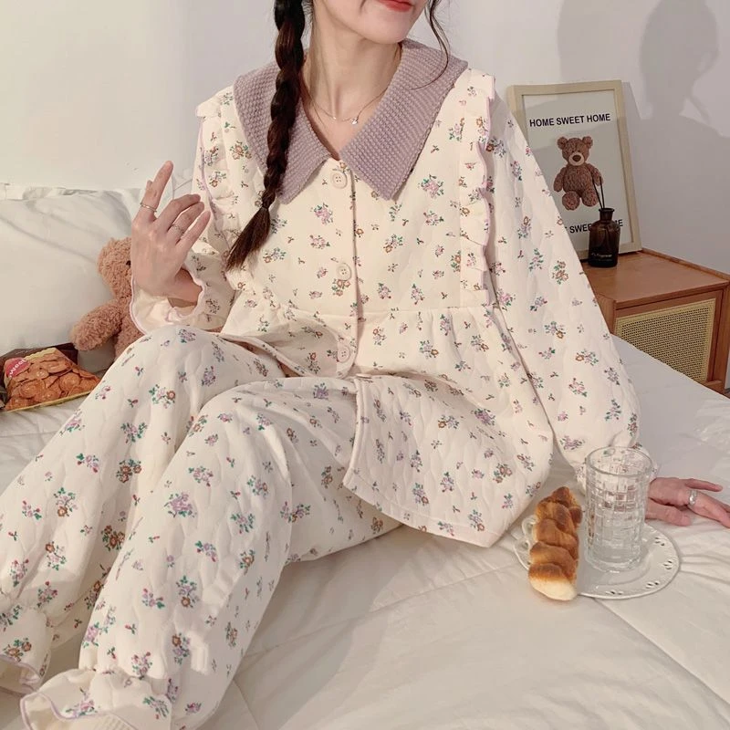 空气棉月子服春秋冬款加厚保暖孕妇产后哺乳睡衣怀孕期待产衣大码