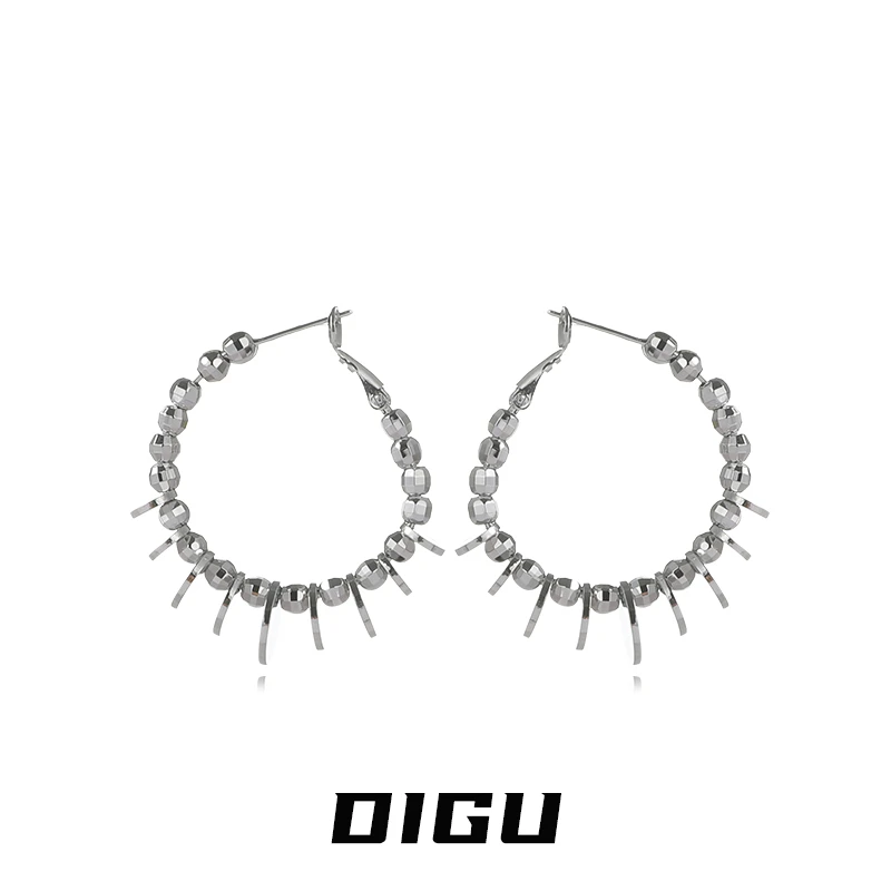 嘀咕家 铜合金耳饰 金属珠珠圆片耳圈耳环百搭耳饰