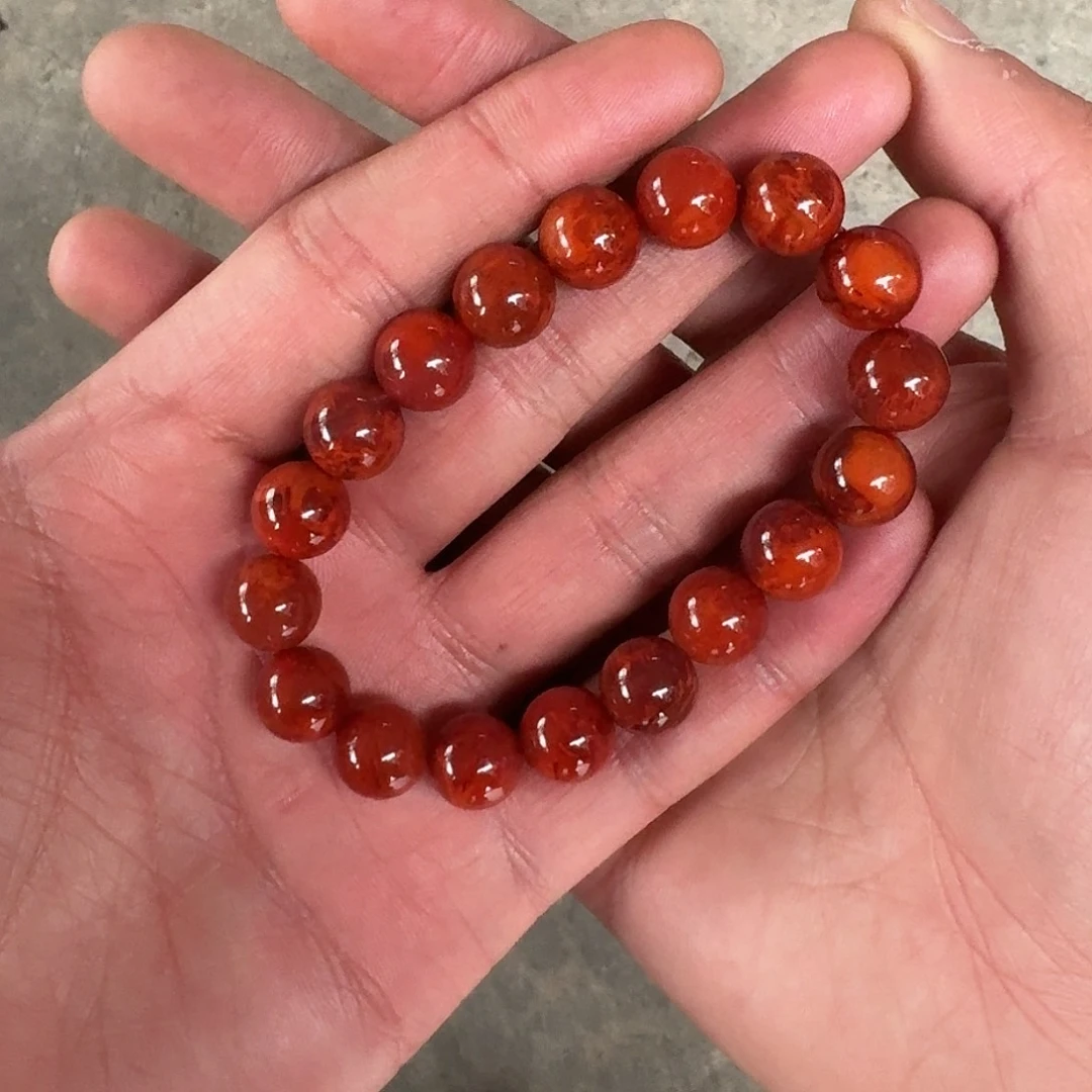 南红玛瑙手链未镶嵌爱***猫原矿南红手串10mm➕妖火炎