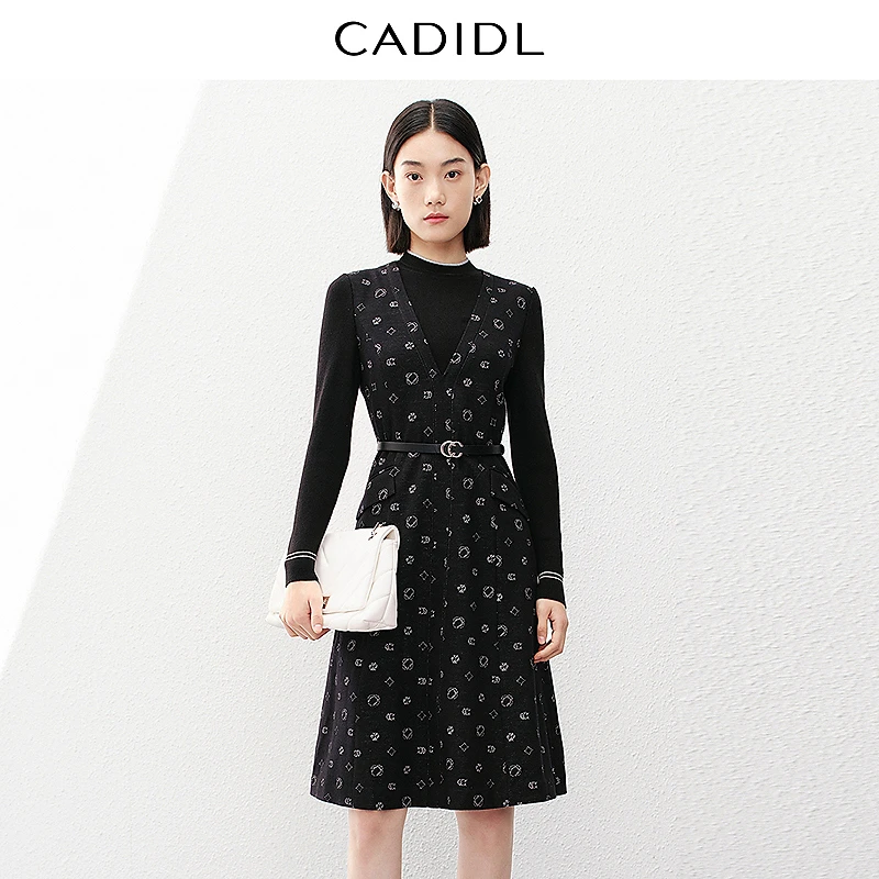 【CADIDL】气质长袖黑色修身优雅连衣裙CF04458W0