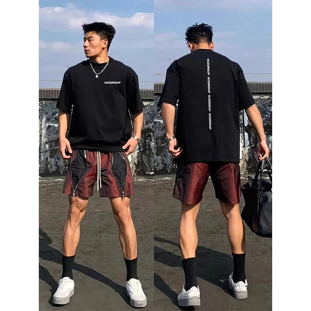 100%纯棉重磅美式简约短袖T恤宽松小圆领休闲百搭夏季ins男士时尚