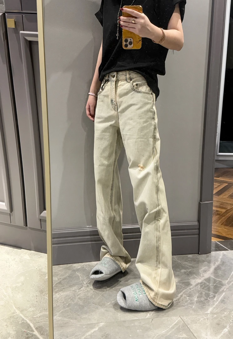 无弹破洞牛仔裤 直筒8292