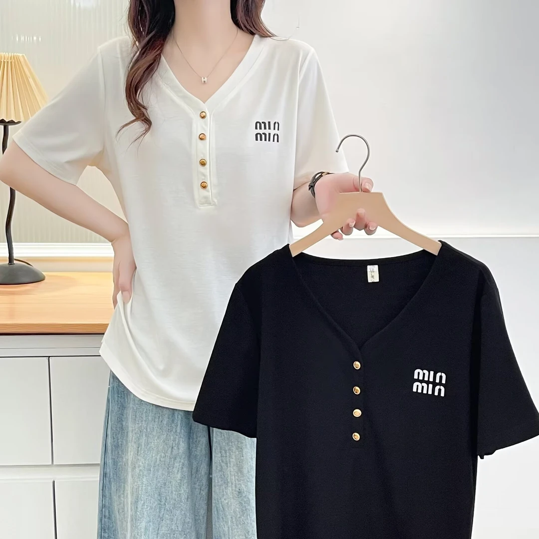 HUIZHIMEI/绘智美大码夏季新款洋气显瘦时尚v领宽松字母短袖t恤女