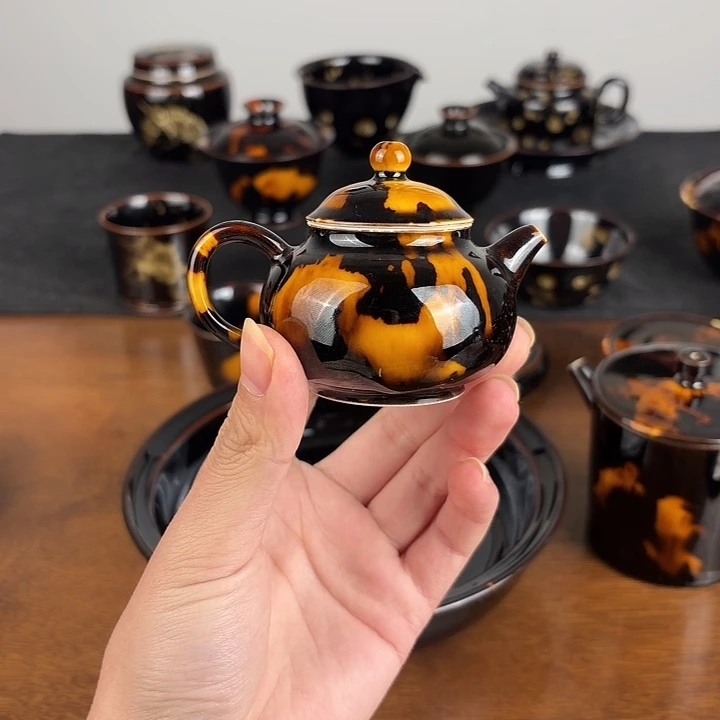 瓷玳瑁釉迷你小品壶