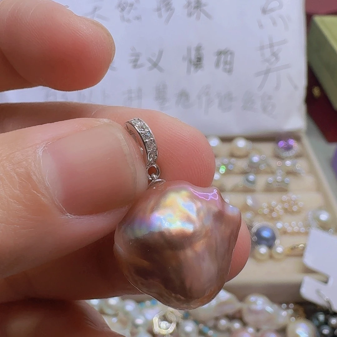 淡水珍珠未镶嵌颈饰紫色巴洛克吊坠万能扣