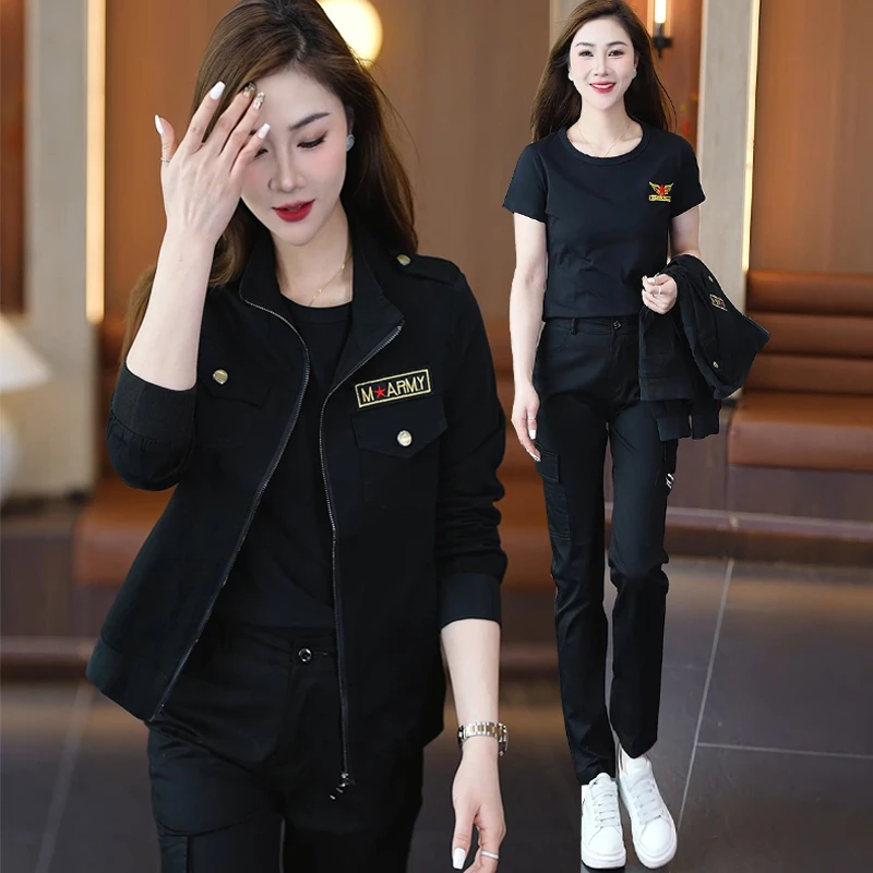 2025春秋季新款工装套装女韩版时尚气质减龄大码宽松显瘦三件套潮