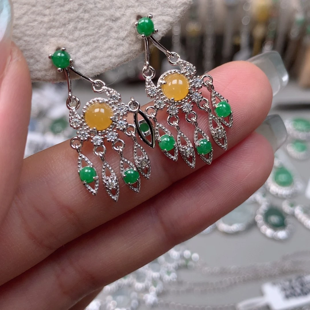 翡翠银S925镶嵌吊坠(不含链)耳钉