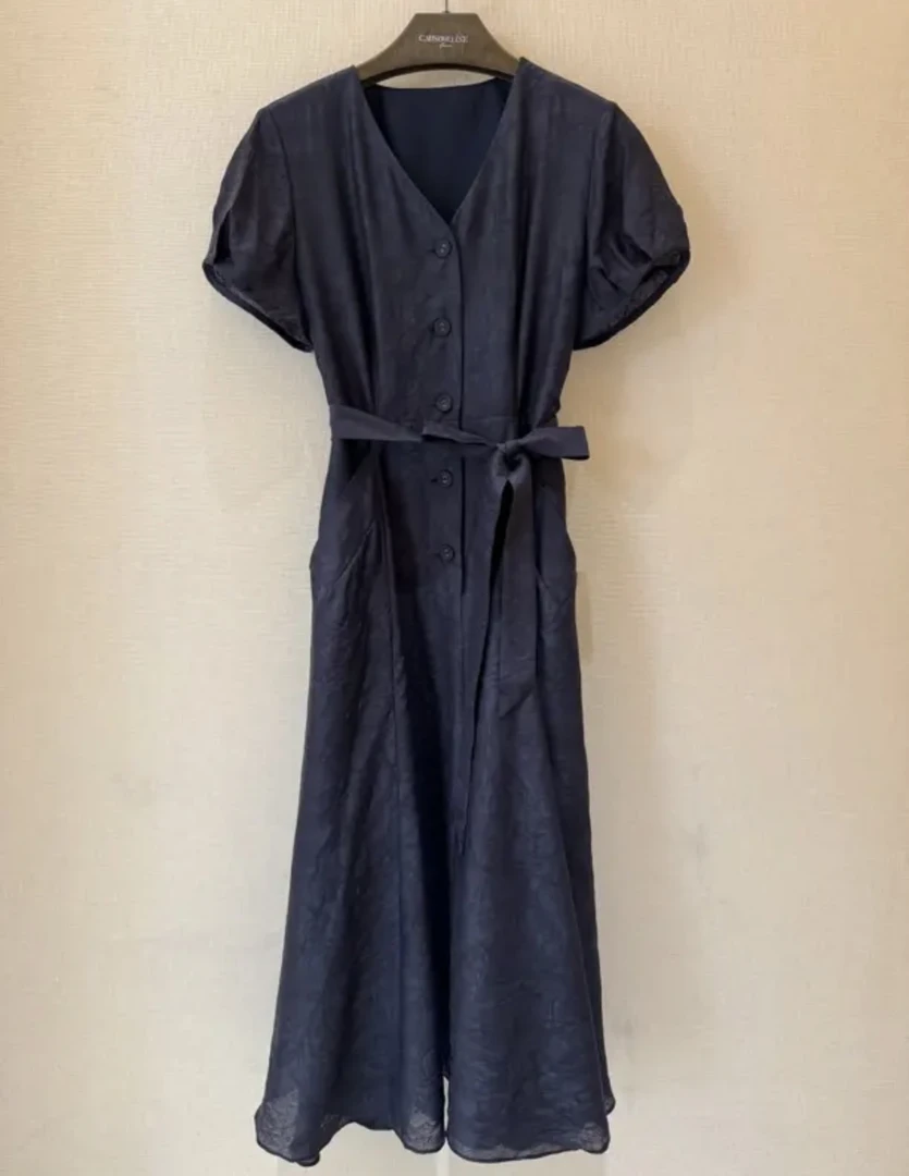 25275856新款复古休闲时尚V领连衣裙