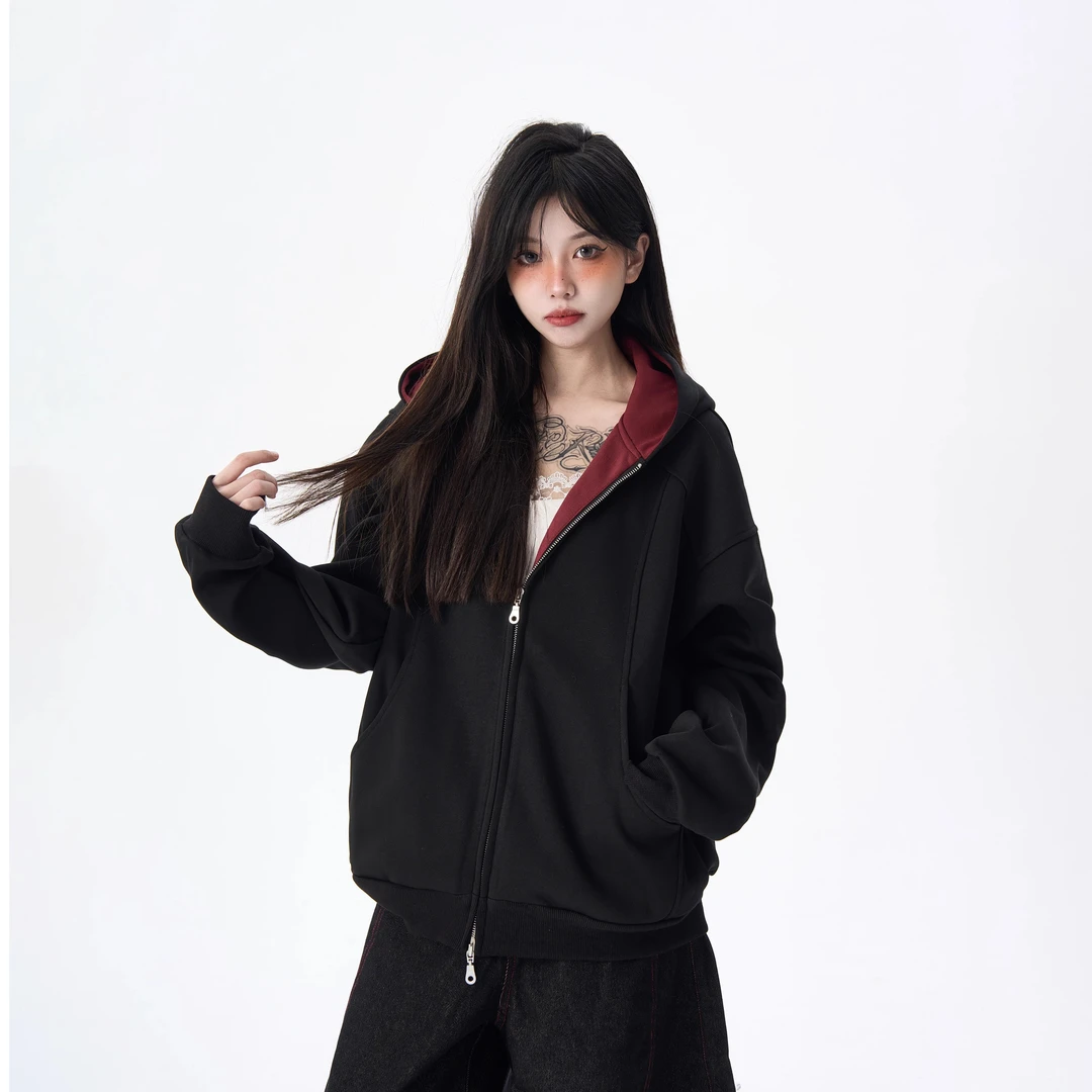 MAX ME春季美式复古连帽水洗高级感痞帅做旧小众外套情侣