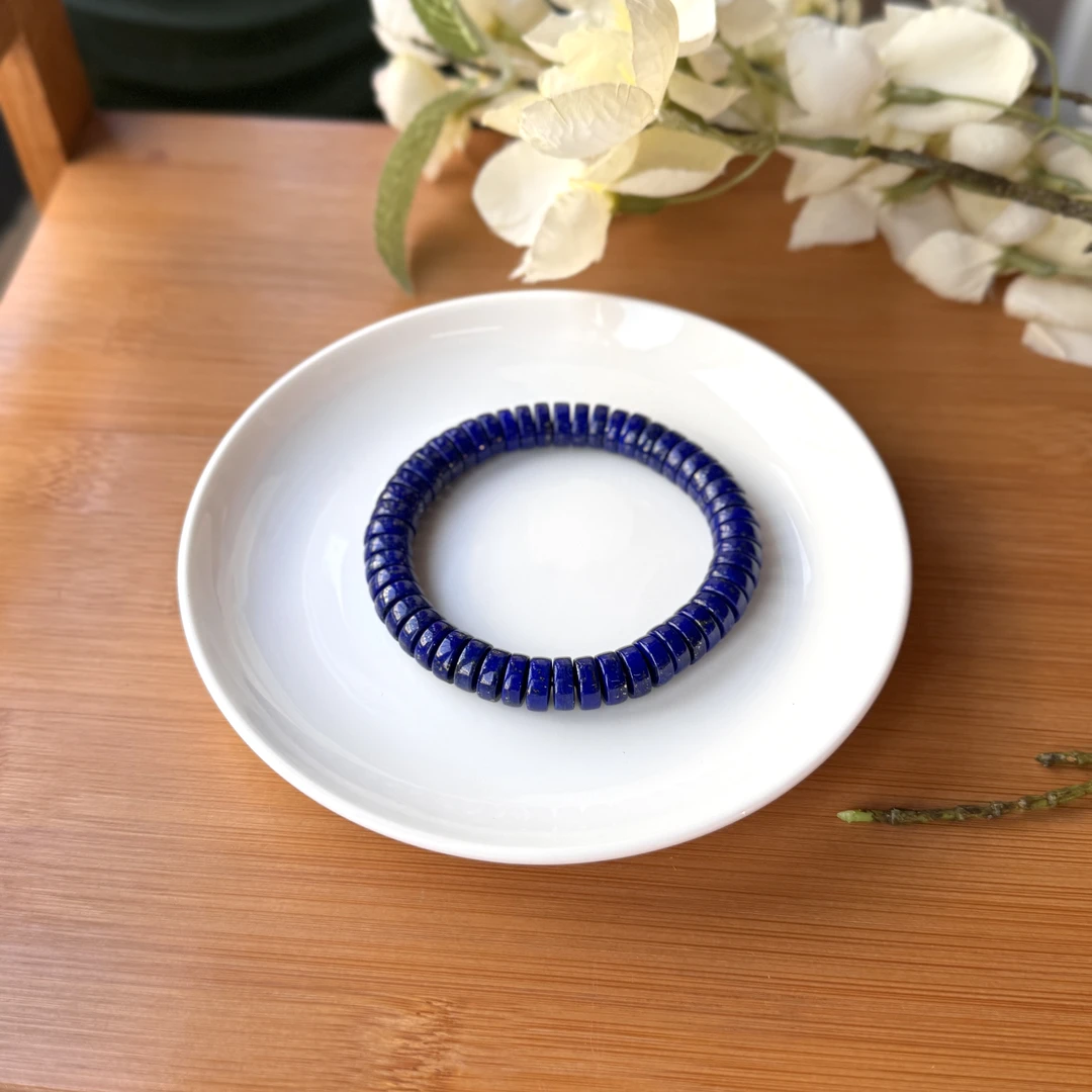 【珠宝厂长】约9mm青金石精工药片手串