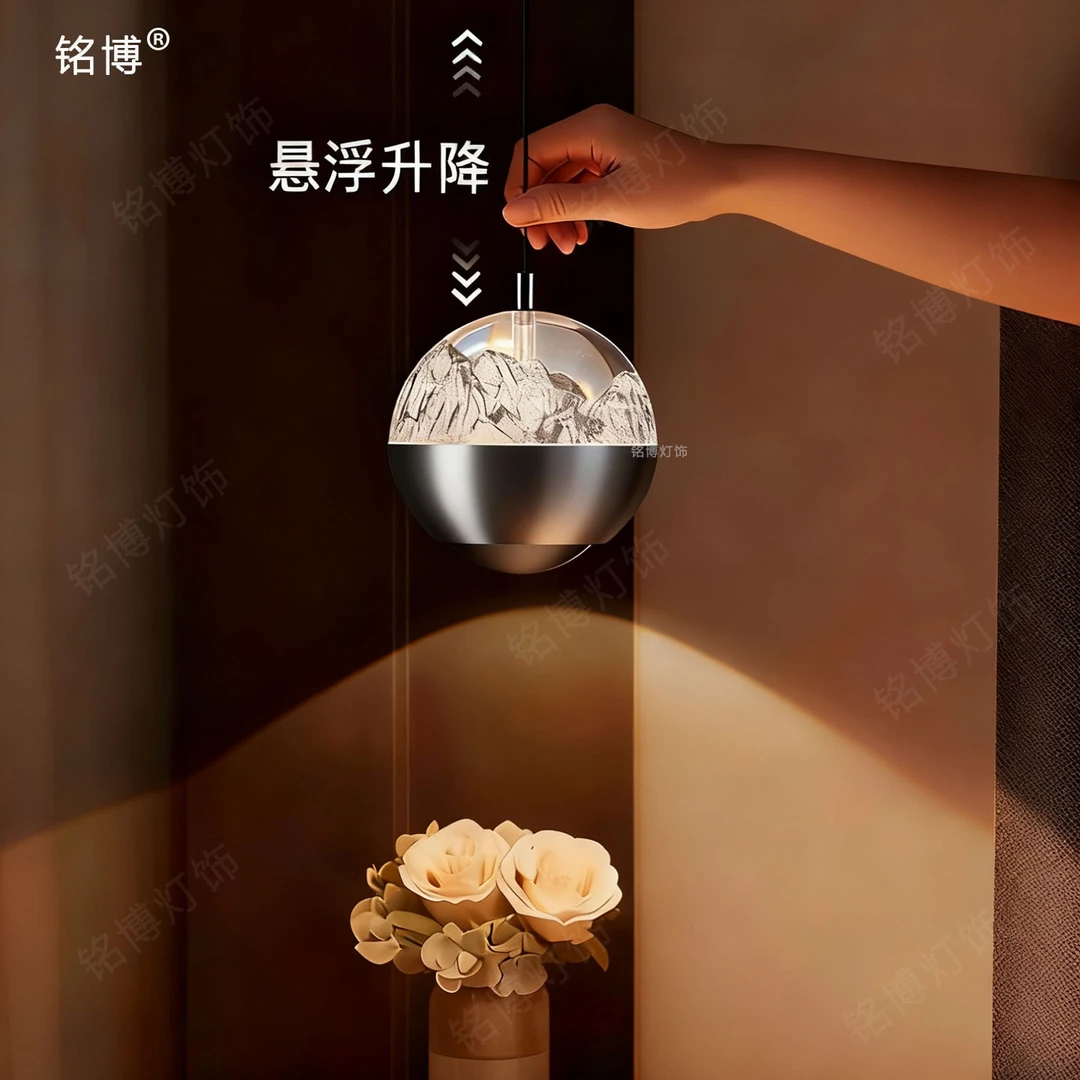 铭博新款意式极简可升降床头吊灯轻奢高级感主卧室房间玄关感应灯