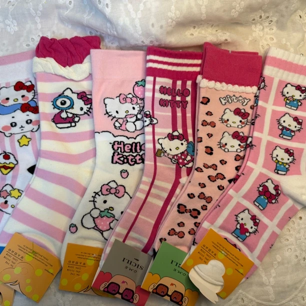 出口日单Hello kitty 卡通中筒袜女袜AB款