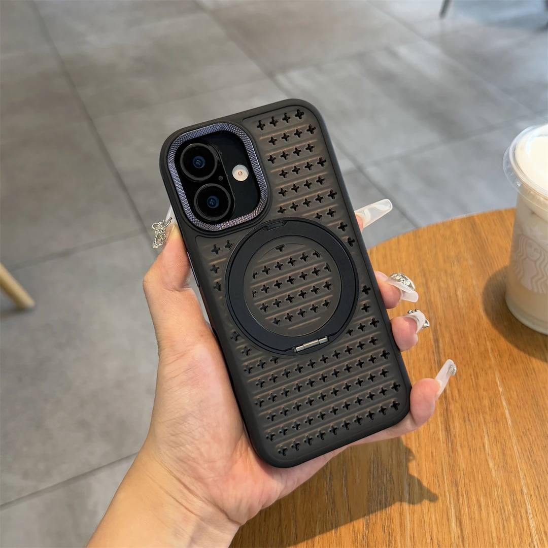 360旋转支架散热适用苹果16promax手机壳磁吸新款15/1413磨砂透气