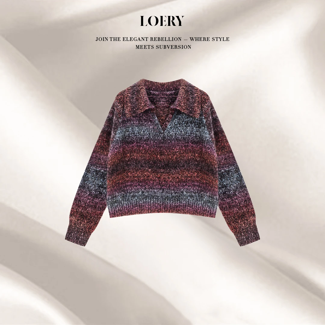 LOERY【彩虹糖编号121】渐变段染花纱工艺短款典雅毛衣-11102