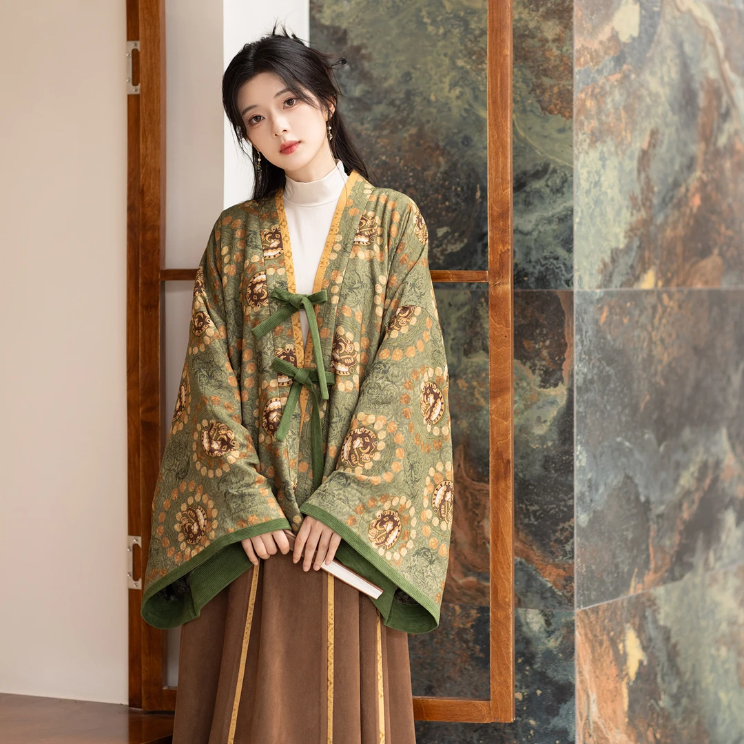 池夏【中国符号:琥珀鎏光】晋制褶衣松紧腰破裙原创改良汉服 秋冬