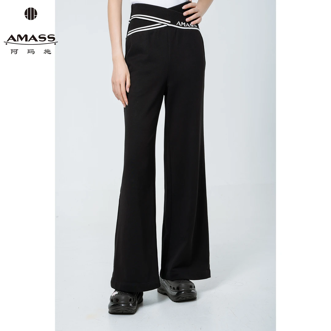 AMASS/阿玛施休闲百搭舒适雅丹风显瘦撞色松紧高腰阔腿裤 5100423
