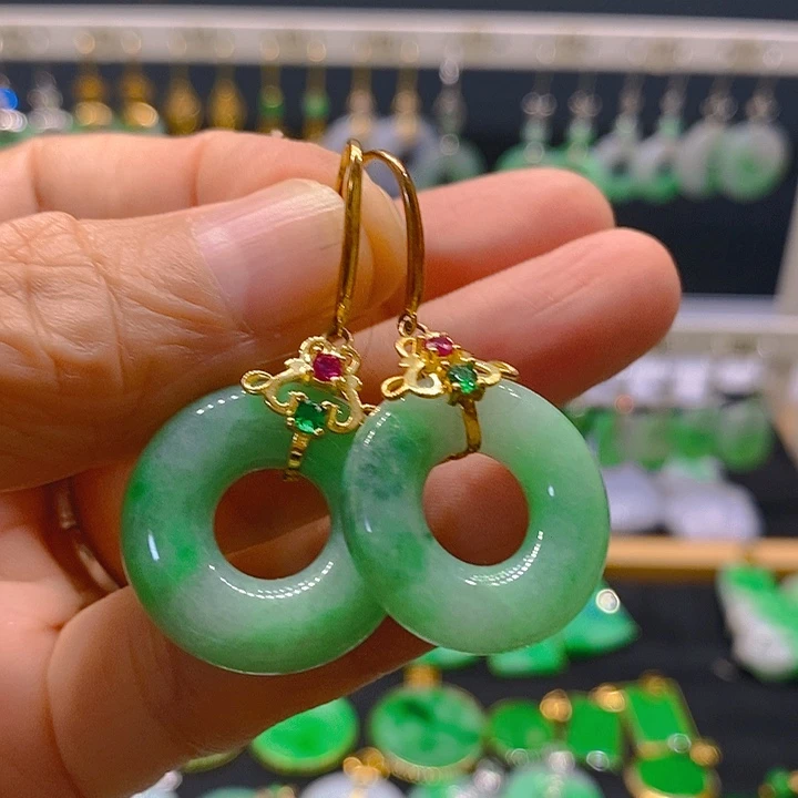 翡翠银S925镶嵌耳饰耳坠