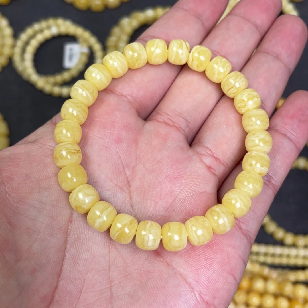 蜜蜡未镶嵌裸石虎皮纹千层雪蜜蜡手串8.5mm