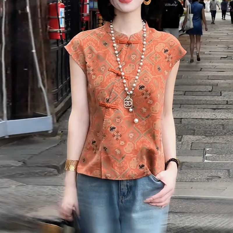 【有运费险】时尚新中式盘扣上衣女短袖2025夏季新款国风复古衬衫