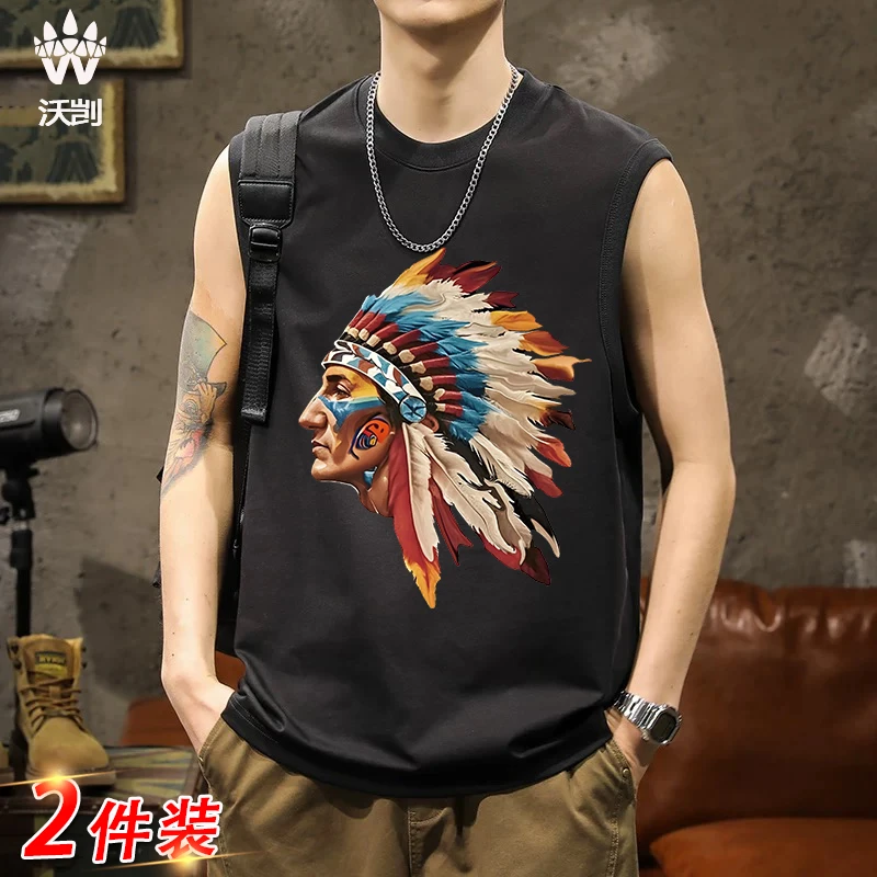 【印第安男】100%新疆长绒棉坎肩背心夏季新款男士运动无袖纯棉T恤