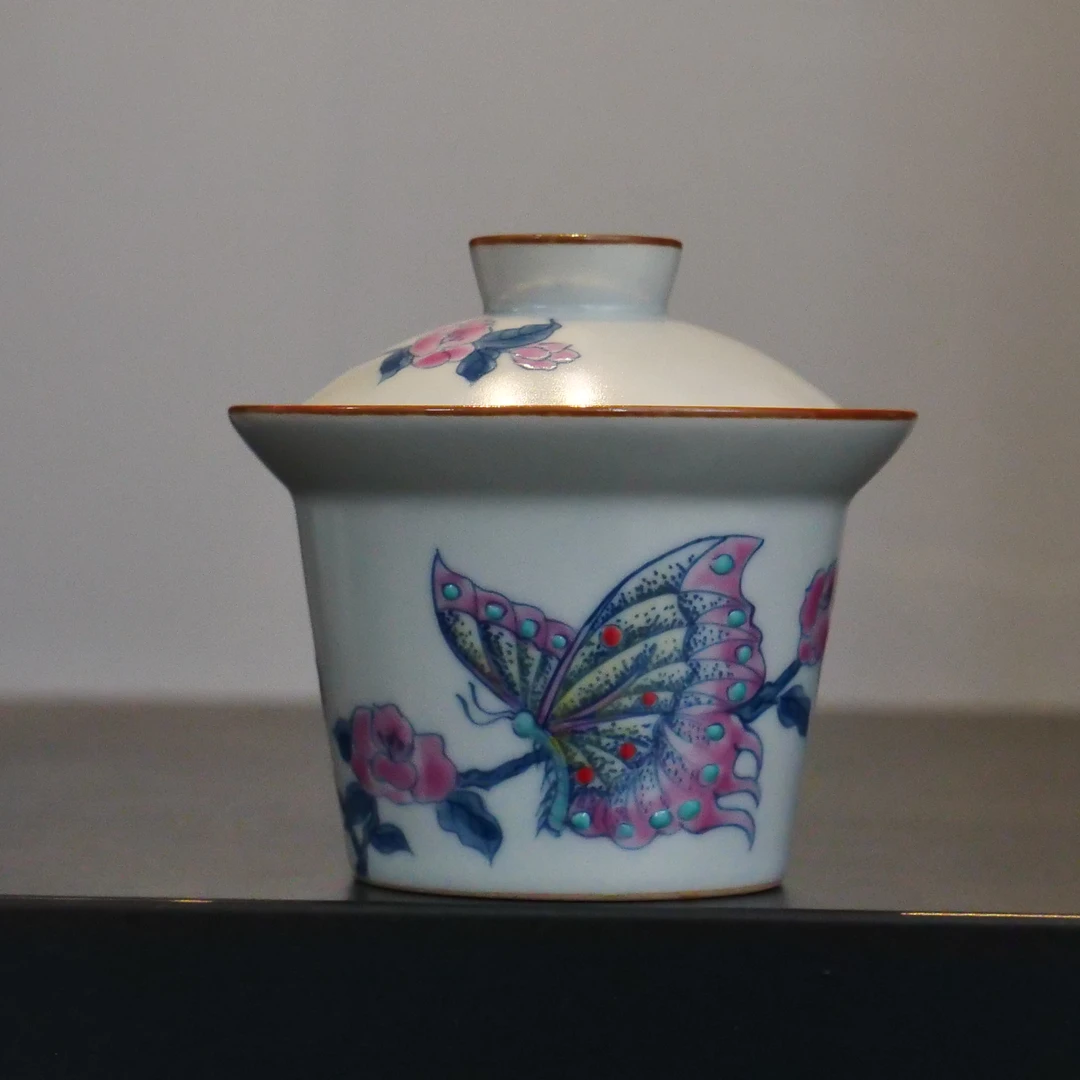 四海新品【华箐堂斗彩蝴蝶二才盖碗】青花瓷茶具高温瓷盖碗容量90ml