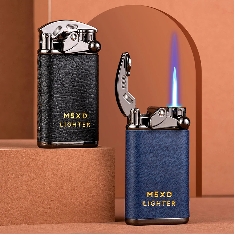 摇臂打火机高档金属机身创意个性皮纹防风充气网红款高颜值送男友