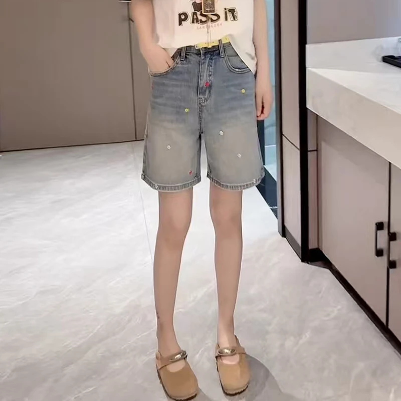 大码高腰直筒牛仔短裤女2025年夏季新款小个子穿搭显瘦五分中裤