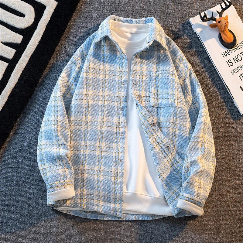 秋冬格子小香风外套男韩版潮流ins百搭款夹克宽松休闲新款衬衫