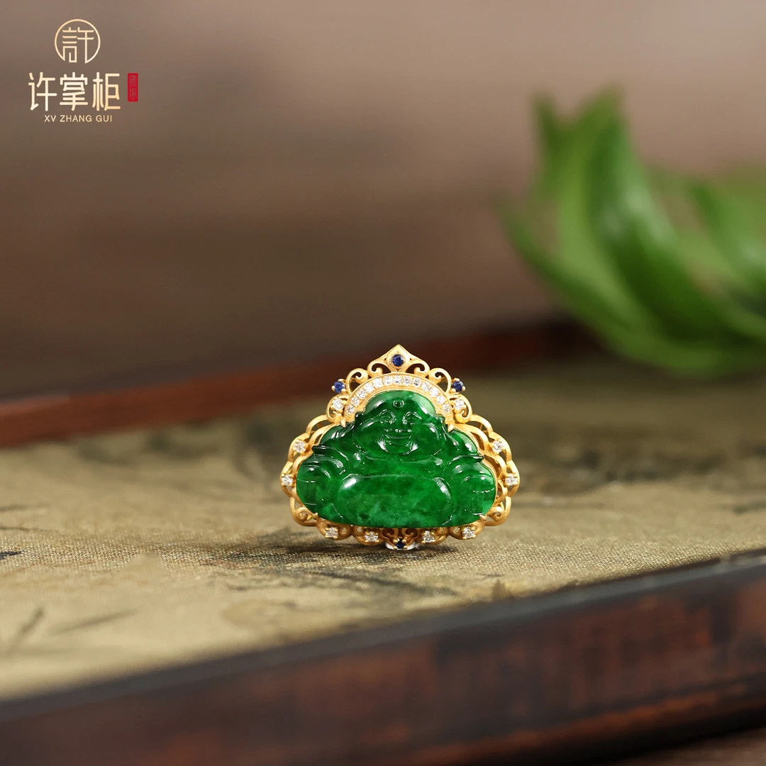 许掌柜｜18K金镶嵌吊坠天然缅甸翡翠A货佛公配饰精致精美简约优雅