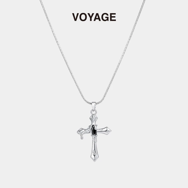 铜合金项链 原创设计十字架吊坠项链女款长款男款潮流小众配饰
