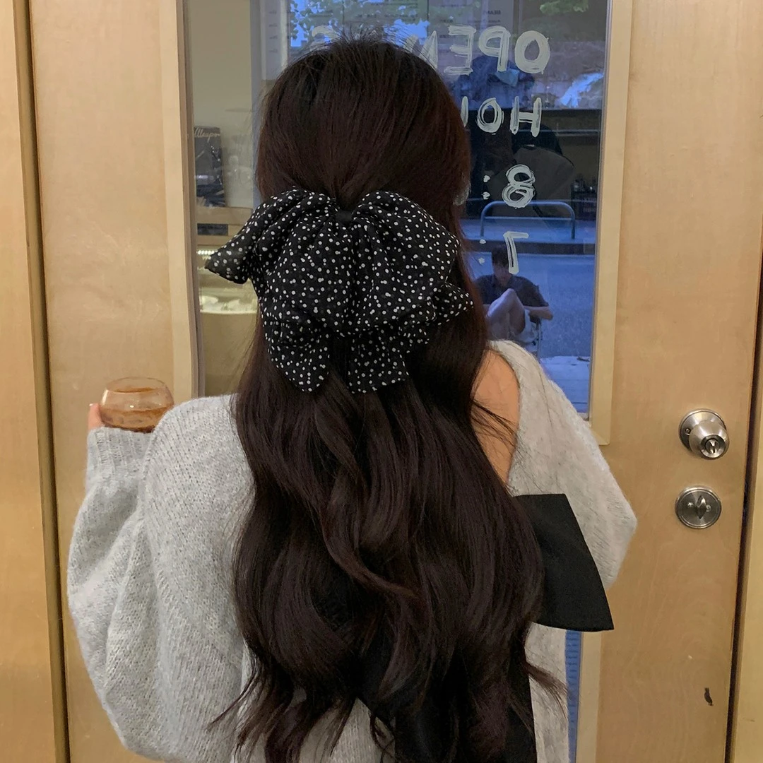 法式复古波点蝴蝶结抓夹小号鲨鱼夹半扎发夹气质百搭发饰韩系头饰