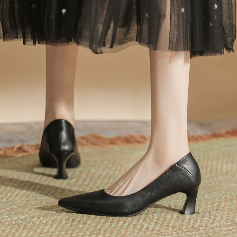 不累脚高跟鞋女2024新款职业黑色单鞋春秋两穿面试公务员工作皮鞋