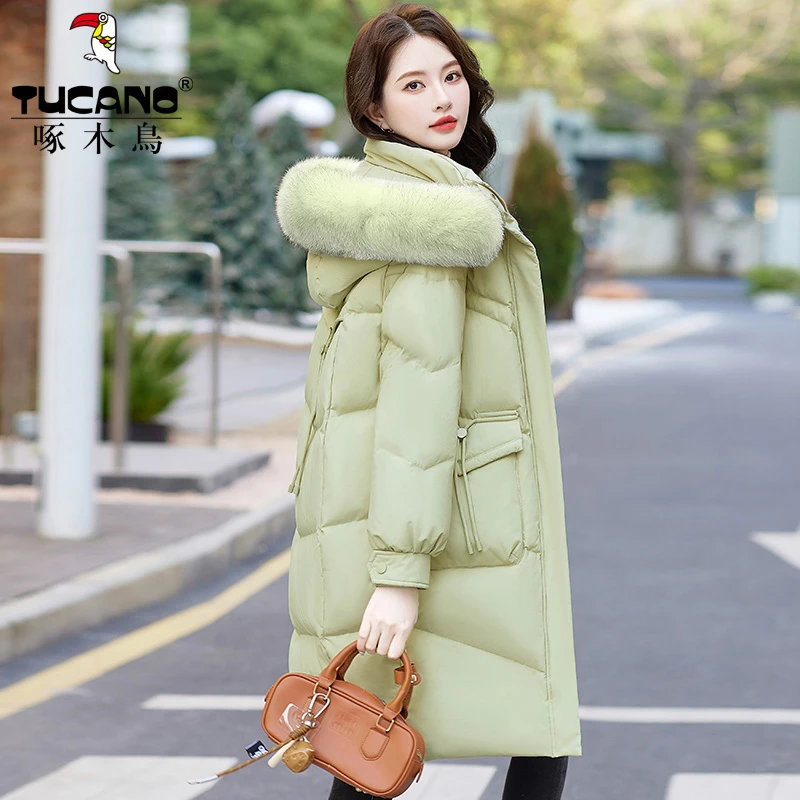 中长款羽绒服女士2024新款韩版冬装白鸭绒时尚高端真毛领加厚外套