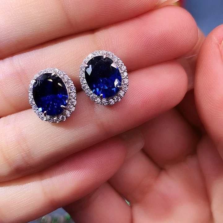 蓝宝石耳饰银S925镶嵌