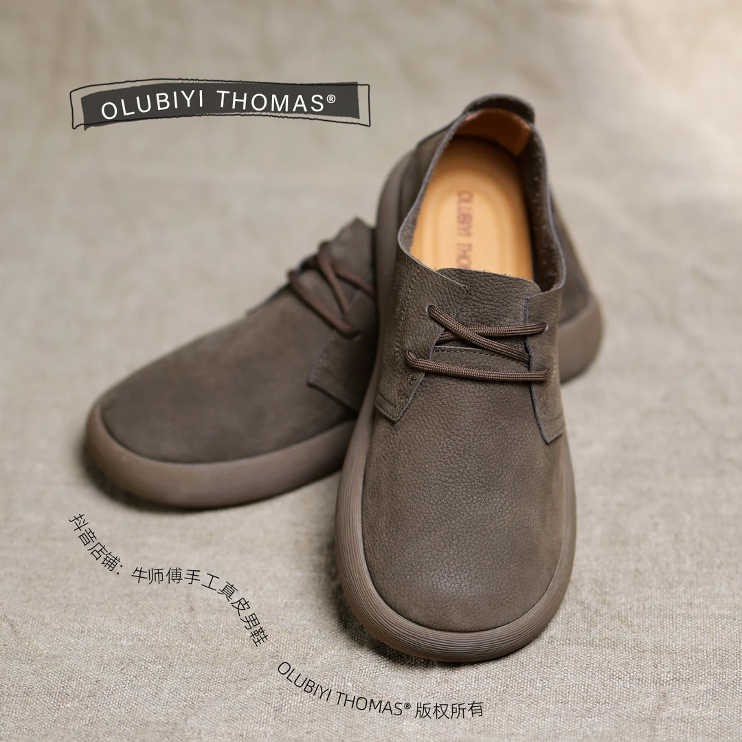 复古真皮男鞋懒人鞋单鞋商务休闲鞋素面软底系带透气英伦休闲皮鞋