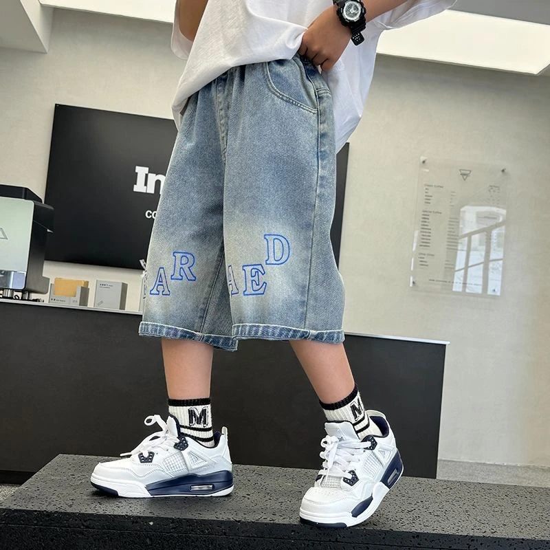 潮流韩版~男童夏季新款薄款牛仔短裤字母设计款休闲五分裤9003