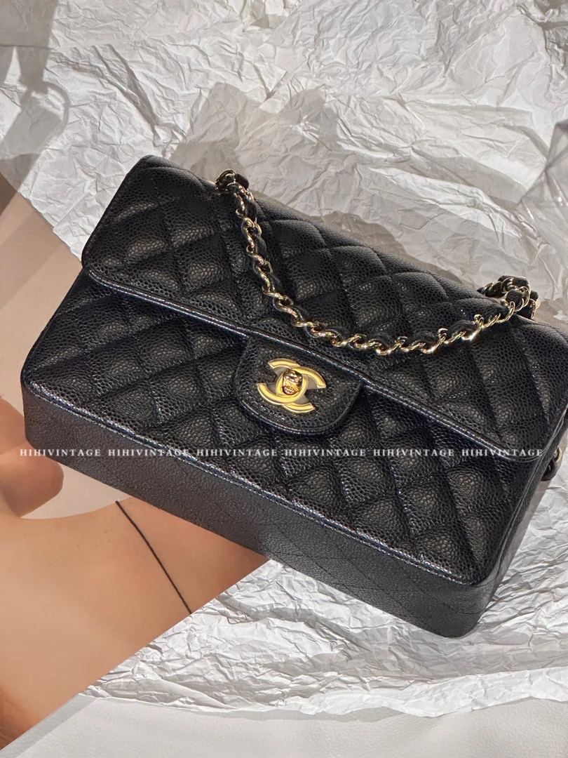 99新 Chanel/香奈儿 HIHI/黑金荔枝纹小号CF芯片款11052765/二店