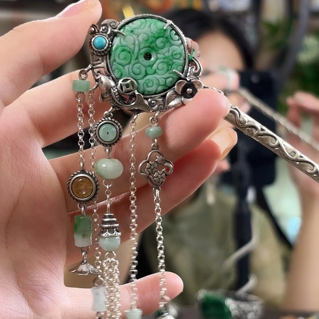 翡翠银S925镶嵌发饰翡翠