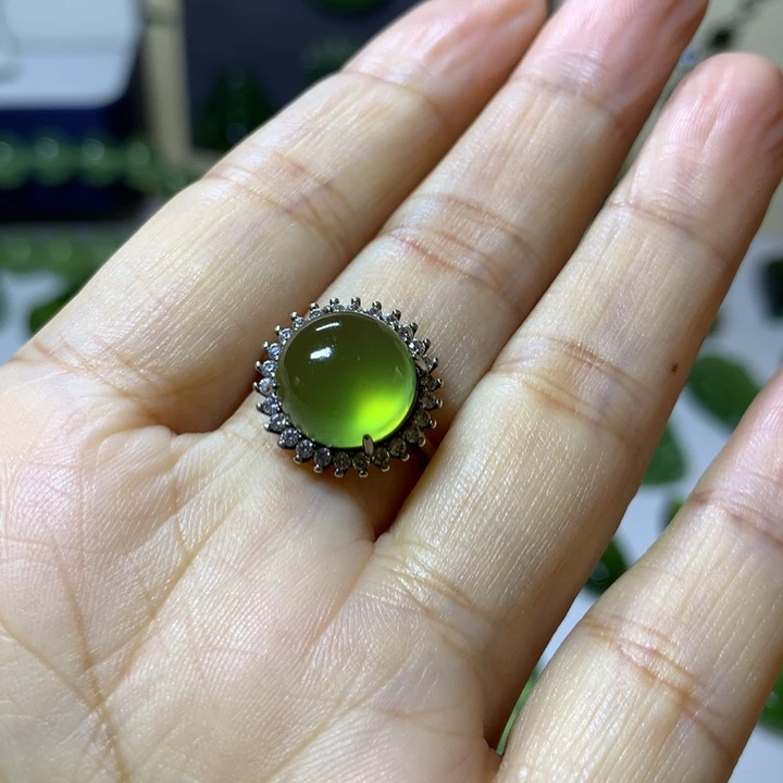 银S925镶嵌岫玉戒指戒指