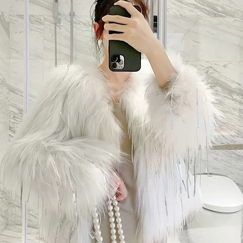 真貉子毛皮草外套车条款流苏款网红年轻时尚款显瘦女装保暖仙女款